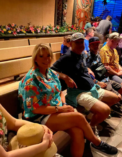 Left to right: Evelyn (Mrs. Tonybeme), Malibu-baby, Tikimon, Covid22, Tiki-Shawn, Kathy (Mrs. Tiki Brian), Tiki Brian, Cat-Tiki, Brian (Mr. Cat Tiki), Expermint626