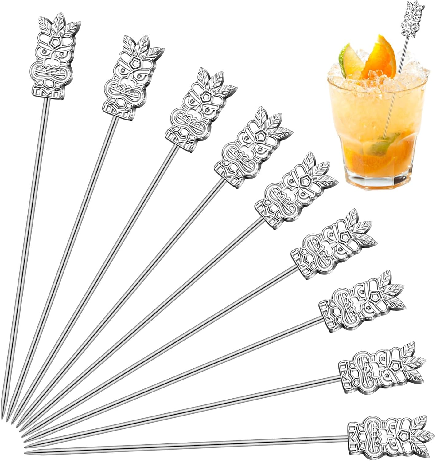 Stainless Steel Tiki Cocktail Picks – Set of 10 Reusable 4.7" Tropical Swizzle Sticks for Cocktails, Appetizers & Party Garnishes Stainless Steel Tiki Cocktail Picks – Set of 10 Reusable 4.7" Tropical Swizzle Sticks for Cocktails, Appetizers & Party Garnishes