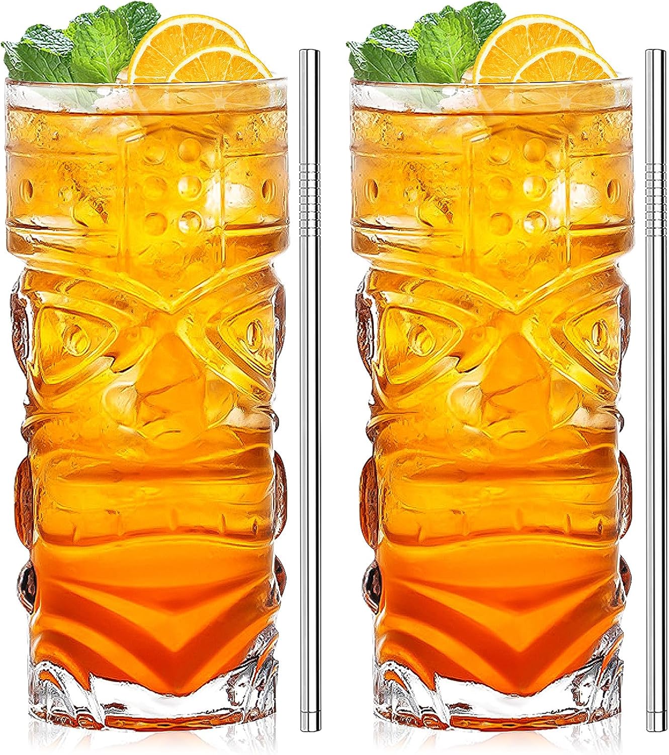 INFTYLE Clear Tiki Glasses – Set of 2 Heavy 14oz Double‑Sided Tiki Face Cocktail Glasses for Exotic & Hawaiian‑Style Drinks INFTYLE Clear Tiki Glasses – Set of 2 Heavy 14oz Double‑Sided Tiki Face Cocktail Glasses for Exotic & Hawaiian‑Style Drinks