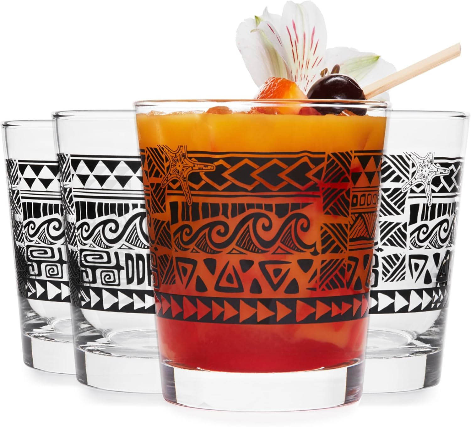 Vintage Style Tiki Rocks Glass Set – 4‑Pack 13oz Heavy Glass Tumblers with Classic Black Tiki Design by Daniele Dalla Po Vintage Style Tiki Rocks Glass Set – 4‑Pack 13oz Heavy Glass Tumblers with Classic Black Tiki Design by Daniele Dalla Po