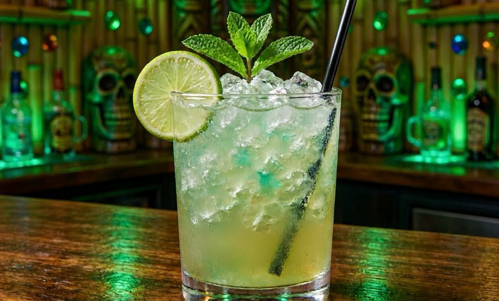 The Green Jeweled Skull Cocktail - By Tikimon - TBC Original