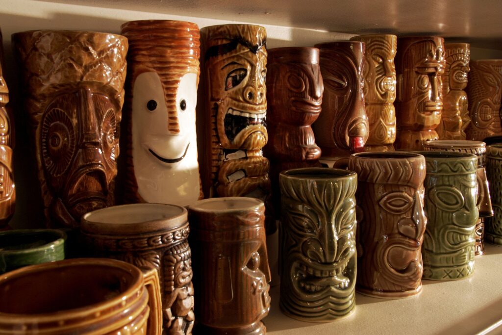 The diverse artistry of mid-to-late century ceramic tiki mugs.. Source: Mark Boster / Los Angeles Times via Getty Images